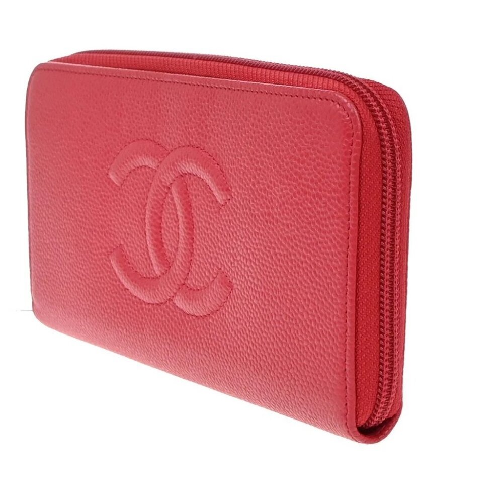 CHANEL CC Logo Zip Around Long Wallet Grained Calfskin Leather Red - Picture 3 of 14
